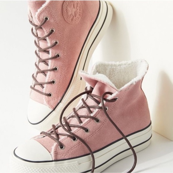 CONVERSE All-Star Platform Suede Leather Sherpa Pink High-Top Sneakers - Picture 1 of 14